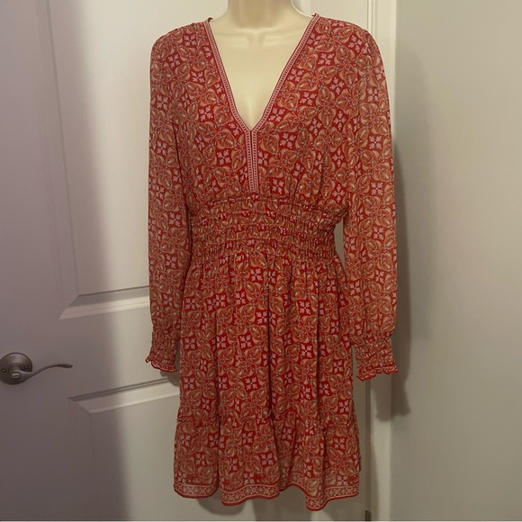 Max Studio Dresses & Skirts - Max Studio London Women's L  Red Boho Paisley Smocked Ruffle dresses
